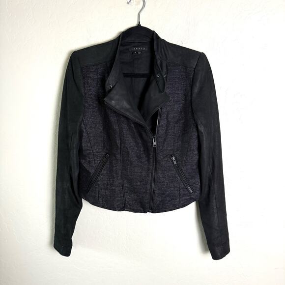 Theory Black Scheli Cross Hatch Silk Goat Leather Moto Jacket Size 8 B0602101 - Picture 16 of 16